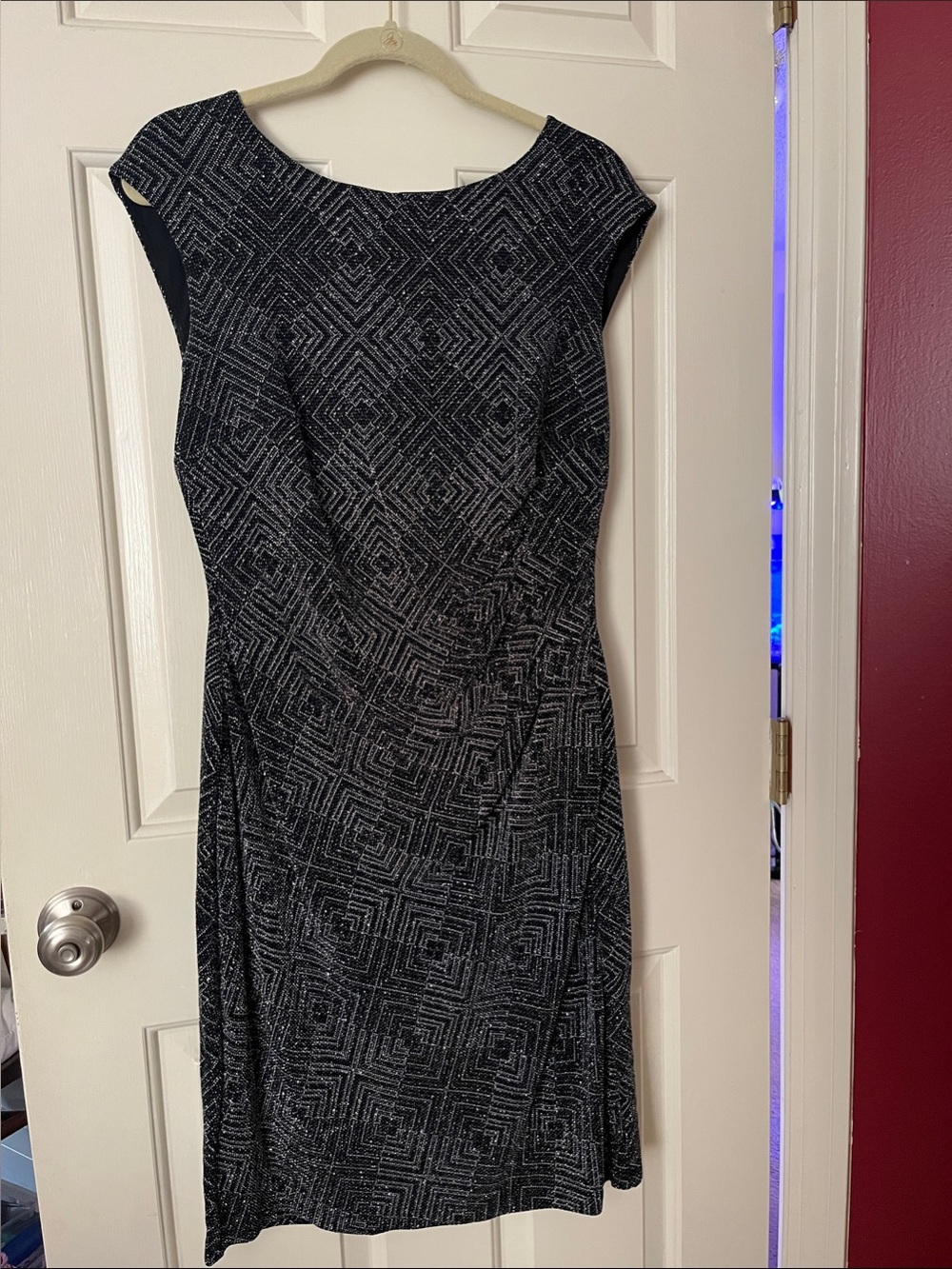 Anne Klein Black & Silver Geometric Midi Dress